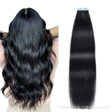 Hot sells high quality No any split ends Double drawn Silky straight tape hair extensions Tape in Hair Extensions tape weft hair
